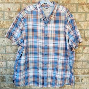 Eddie Bauer Short Sleeve Button-up Blue Orange Plaid Fishing Shirt (Mens 2XL)